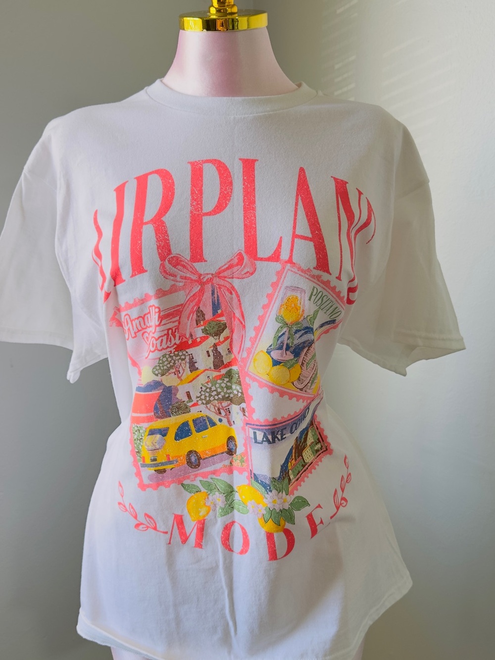 Sweet Claire White Tee with Neon Pink Graphic
